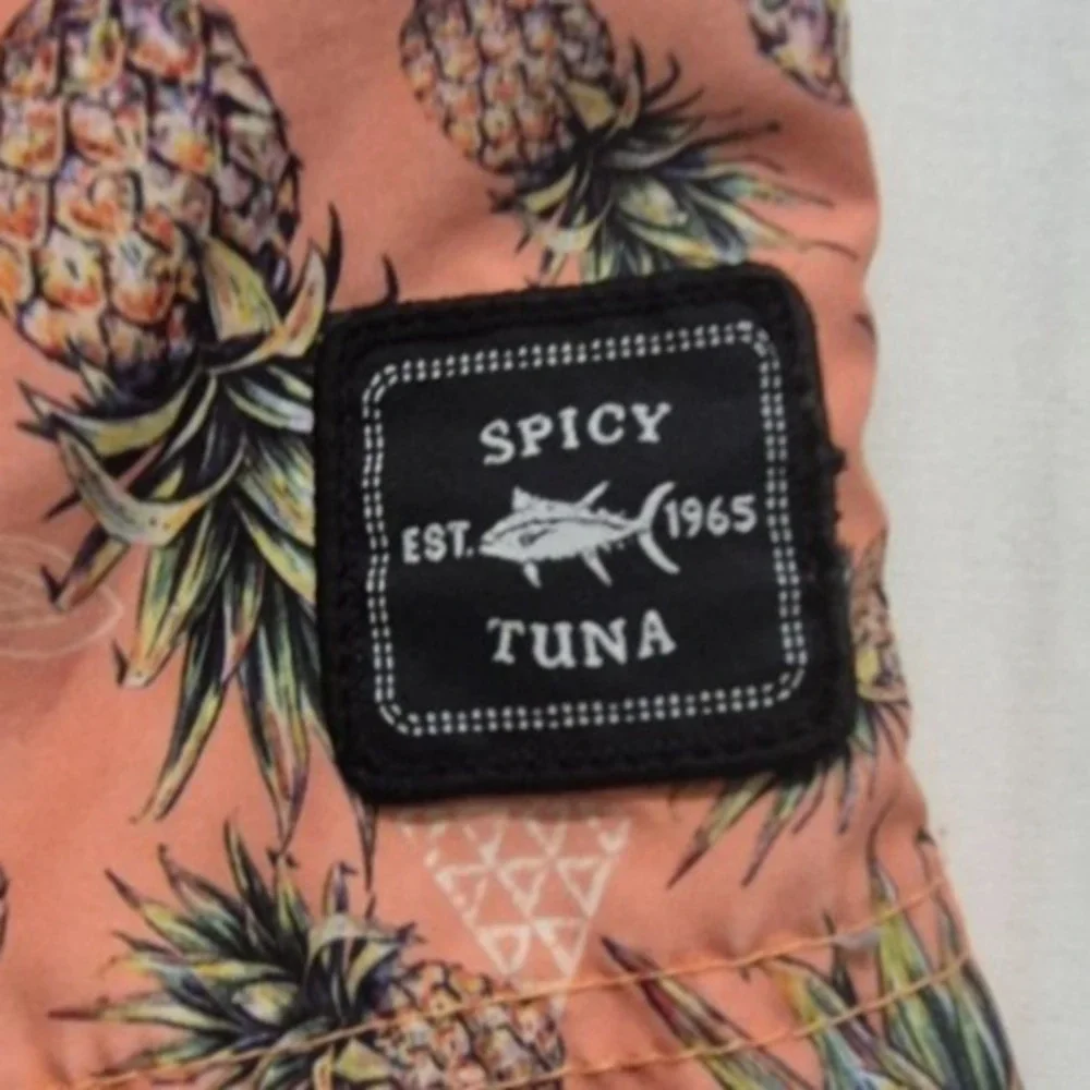 Spicy Tuna Men's Swim Trunks Small pink/green‎ pineapple design drawstring swim